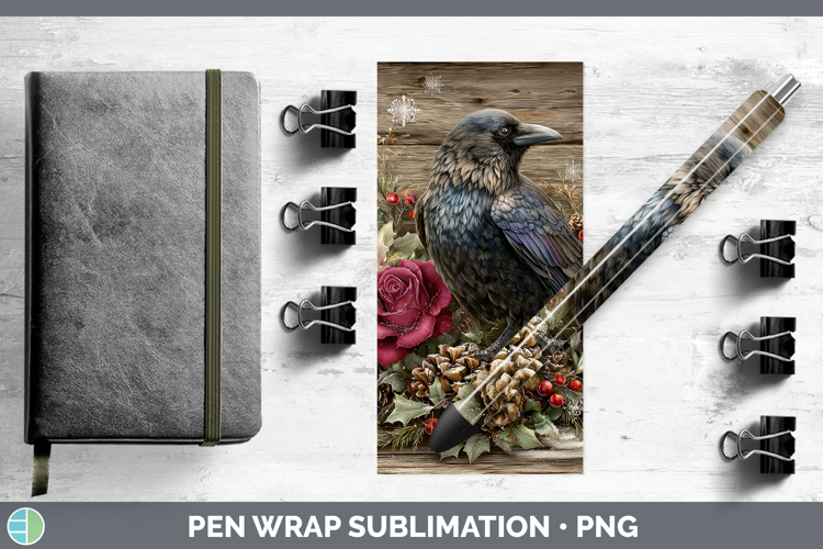 Crow Birds 01 Rustic Christmas Pen Wrap Sublimation Design
