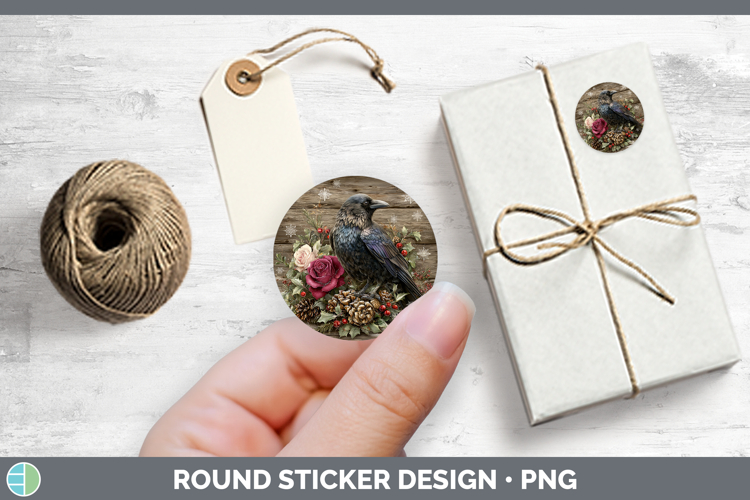 Crow Birds 01 Rustic Christmas Stickers Design