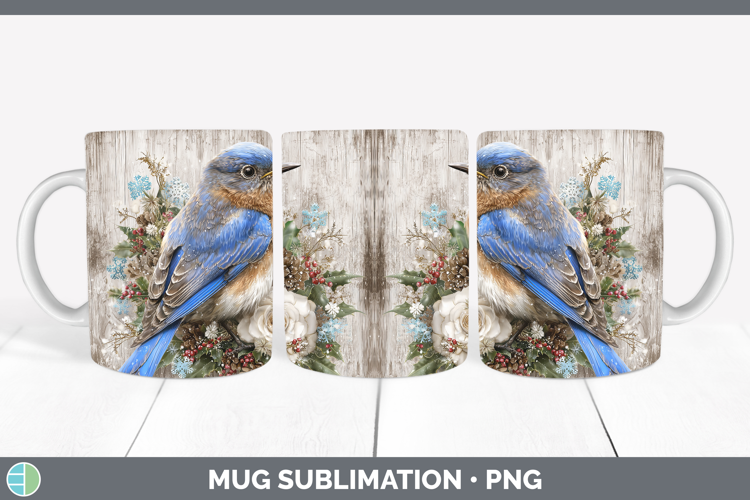 Eastern Bluebird Birds 01 Rustic Christmas Mug Wrap Sublimat