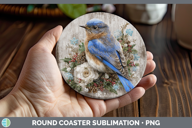 Eastern Bluebird Birds 01 Rustic Christmas Round Coaster Sub