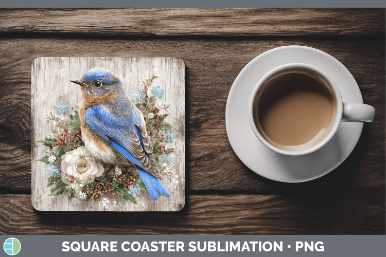 Eastern Bluebird Birds 01 Rustic Christmas Square Coaster Su