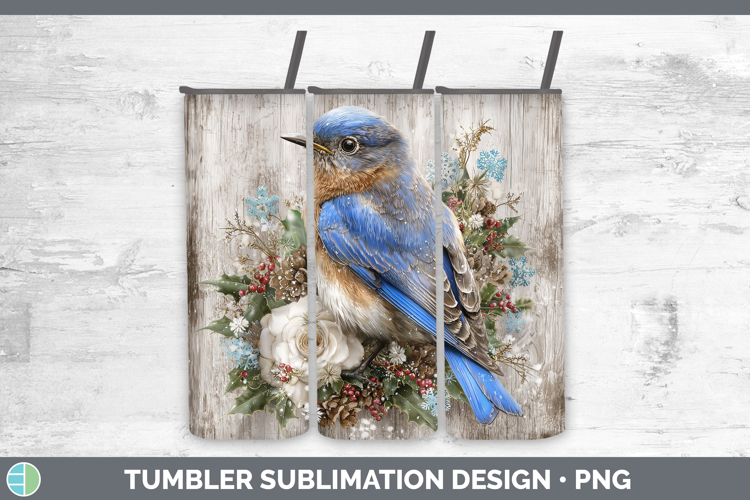 Eastern Bluebird Birds 01 Rustic Christmas Tumbler Sublimati