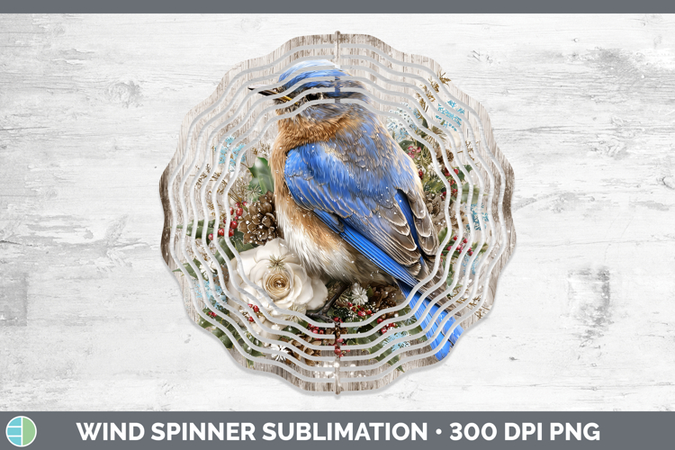 Eastern Bluebird Birds 01 Rustic Christmas Wind Spinner Subl