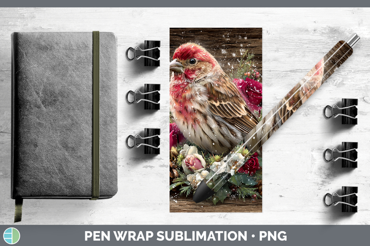Finch Birds 01 Rustic Christmas Pen Wrap Sublimation Design