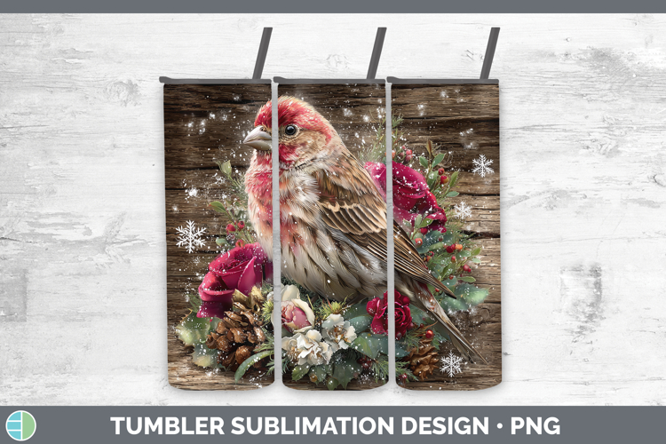 Finch Birds 01 Rustic Christmas Tumbler Sublimation Design