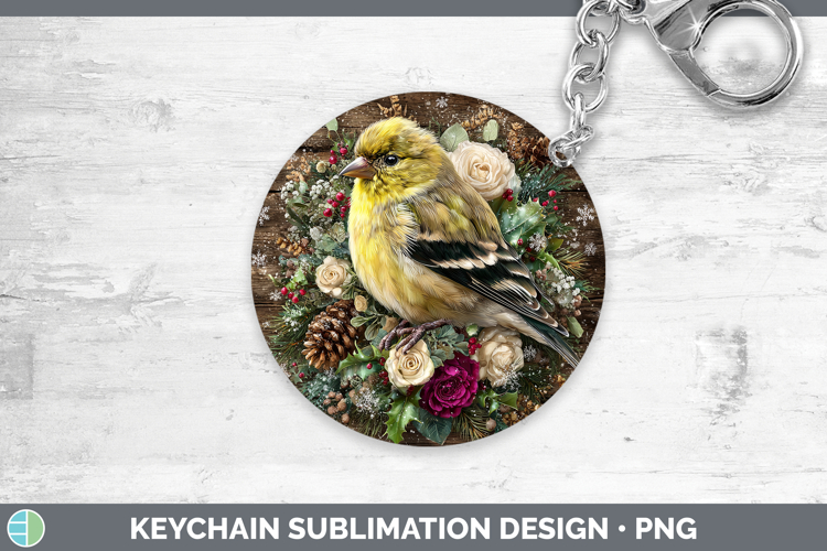 Goldfinch Birds 01 Rustic Christmas Keychain Sublimation Des