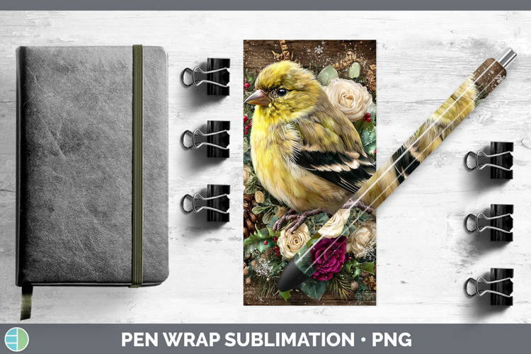 Goldfinch Birds 01 Rustic Christmas Pen Wrap Sublimation Des