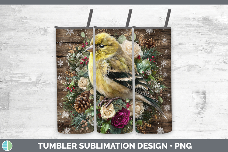 Goldfinch Birds 01 Rustic Christmas Tumbler Sublimation Desi