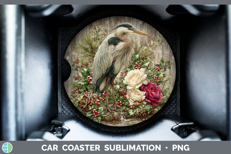 Great Blue Heron Birds 01 Rustic Christmas Car Coaster Subli