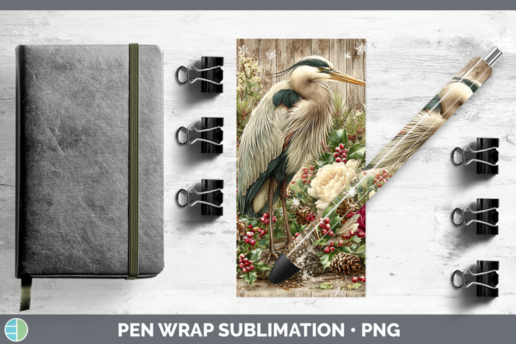 Great Blue Heron Birds 01 Rustic Christmas Pen Wrap Sublimat