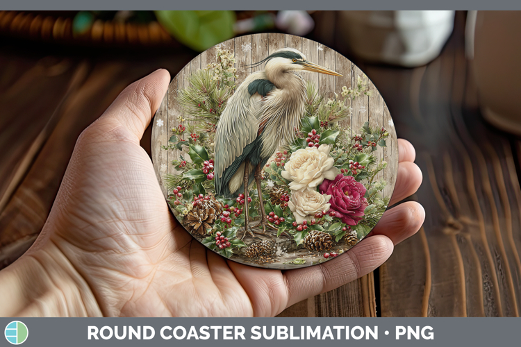 Great Blue Heron Birds 01 Rustic Christmas Round Coaster Sub
