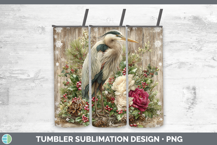 Great Blue Heron Birds 01 Rustic Christmas Tumbler Sublimati