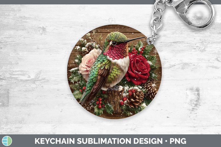 Hummingbird Birds 01 Rustic Christmas Keychain Sublimation D