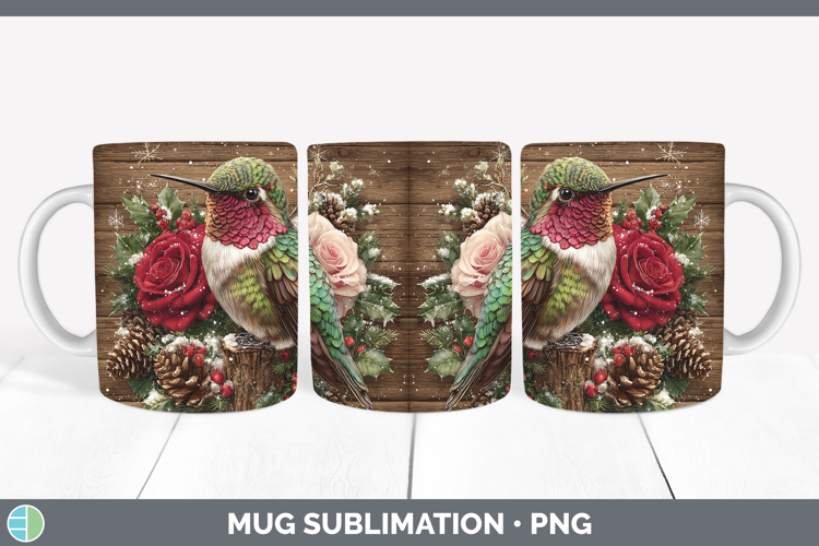 Hummingbird Birds 01 Rustic Christmas Mug Wrap Sublimation D