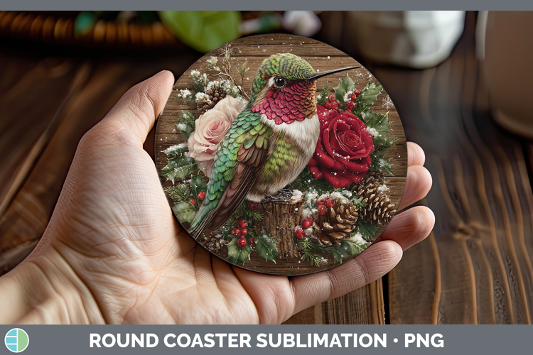 Hummingbird Birds 01 Rustic Christmas Round Coaster Sublimat