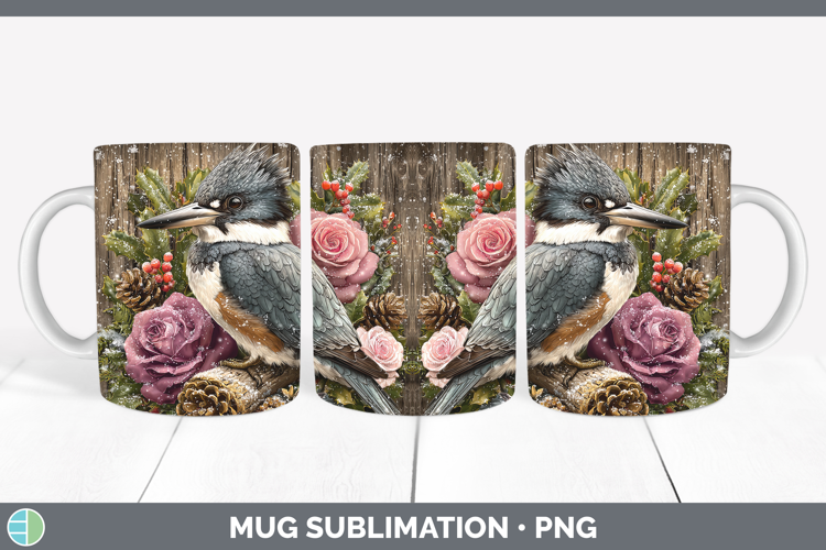 Kingfisher Birds 01 Rustic Christmas Mug Wrap Sublimation De