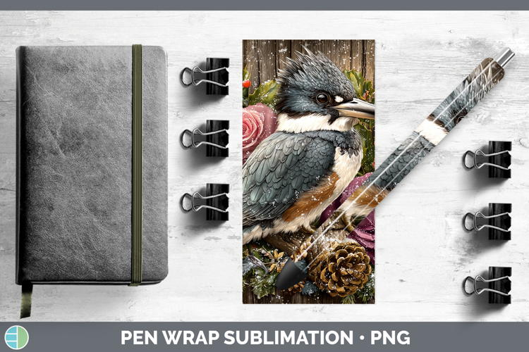Kingfisher Birds 01 Rustic Christmas Pen Wrap Sublimation De