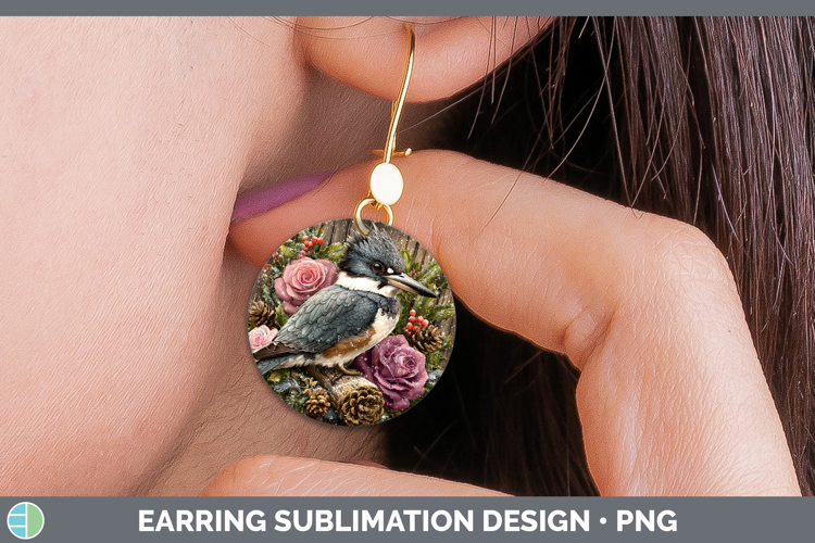 Kingfisher Birds 01 Rustic Christmas Round Earrings Sublimat