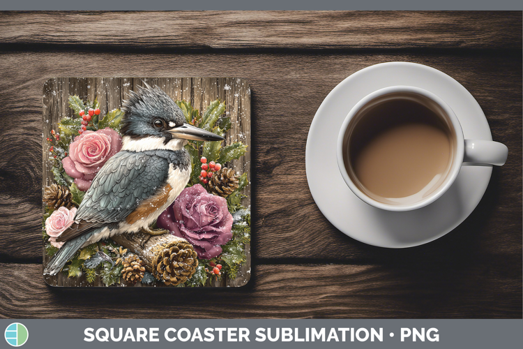 Kingfisher Birds 01 Rustic Christmas Square Coaster Sublimat