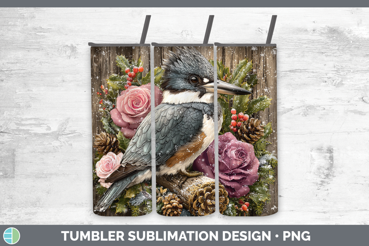 Kingfisher Birds 01 Rustic Christmas Tumbler Sublimation Des