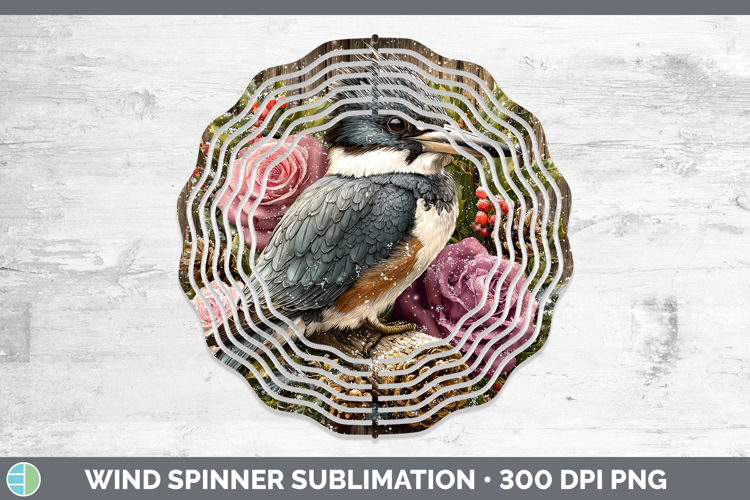 Kingfisher Birds 01 Rustic Christmas Wind Spinner Sublimatio
