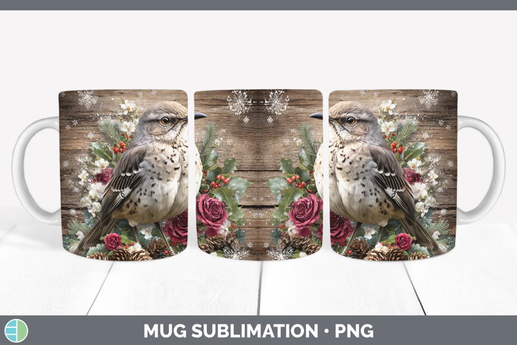 Mockingbird Birds 01 Rustic Christmas Mug Wrap Sublimation D