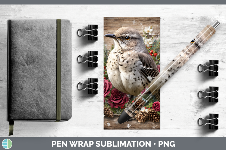 Mockingbird Birds 01 Rustic Christmas Pen Wrap Sublimation D