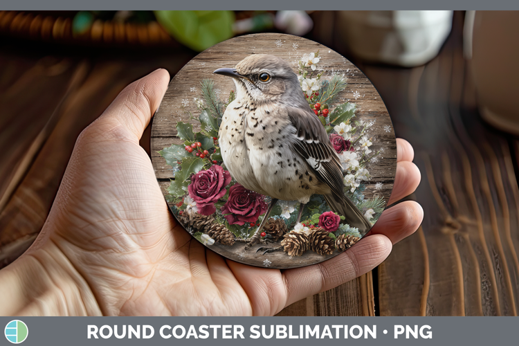 Mockingbird Birds 01 Rustic Christmas Round Coaster Sublimat