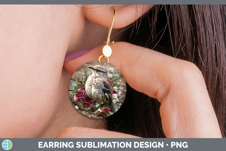 Mockingbird Birds 01 Rustic Christmas Round Earrings Sublima