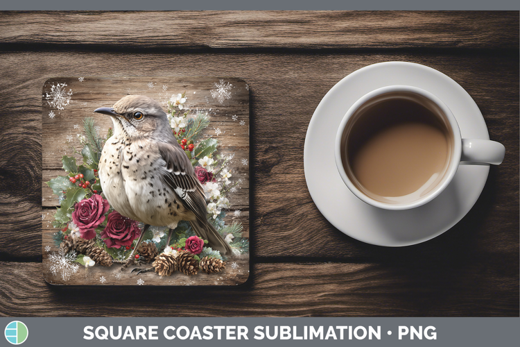 Mockingbird Birds 01 Rustic Christmas Square Coaster Sublima