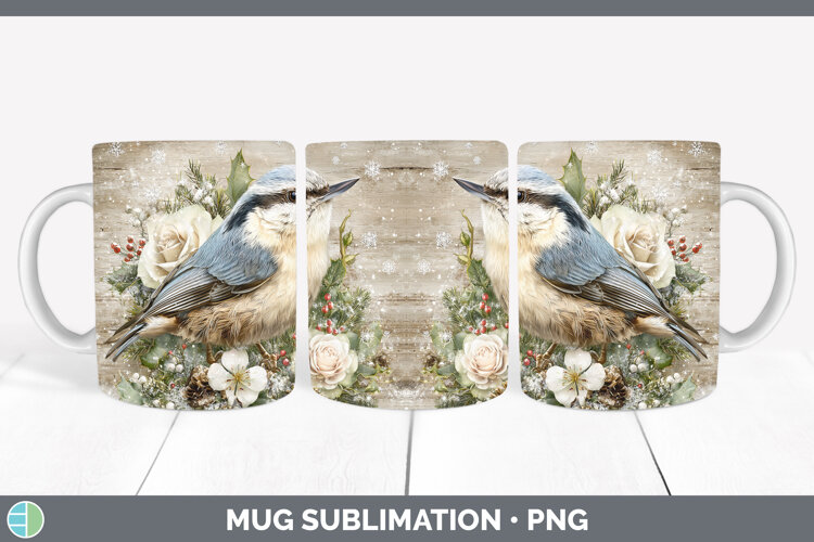 GorgeousBirds 01 Rustic Christmas Mug Wrap design.