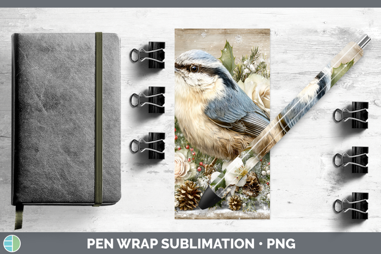 Nuthatch Birds 01 Rustic Christmas Pen Wrap Sublimation Desi