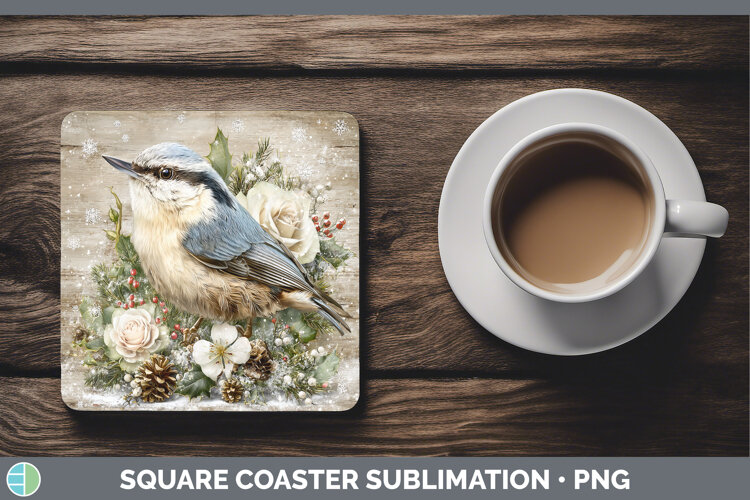 GorgeousBirds 01 Rustic Christmas Square Coaster design.