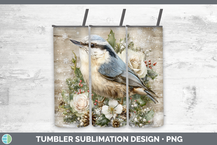 Nuthatch Birds 01 Rustic Christmas Tumbler Sublimation Desig