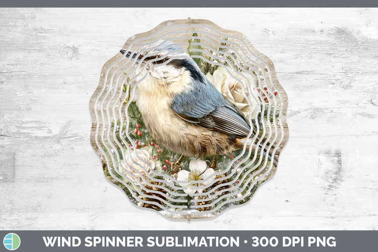 Nuthatch Birds 01 Rustic Christmas Wind Spinner Sublimation