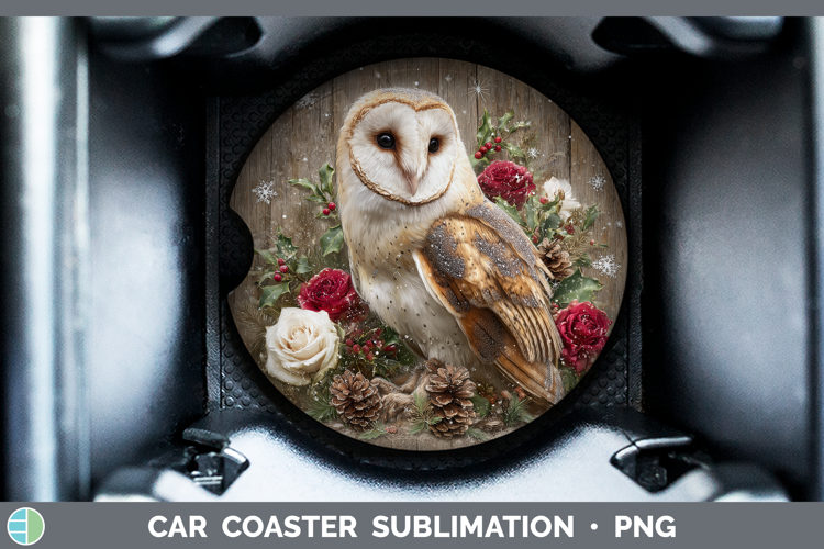 Owl Birds 01 Rustic Christmas Car Coaster Sublimation Design