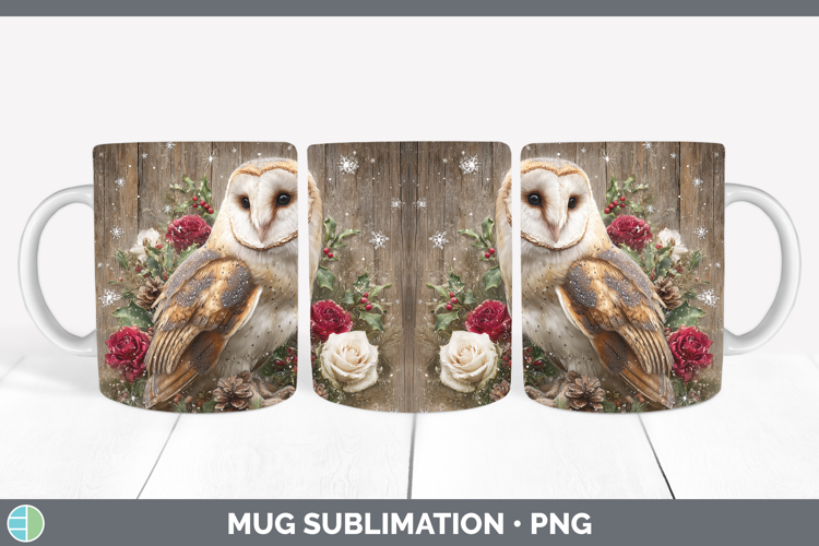Owl Birds 01 Rustic Christmas Mug Wrap Sublimation Design