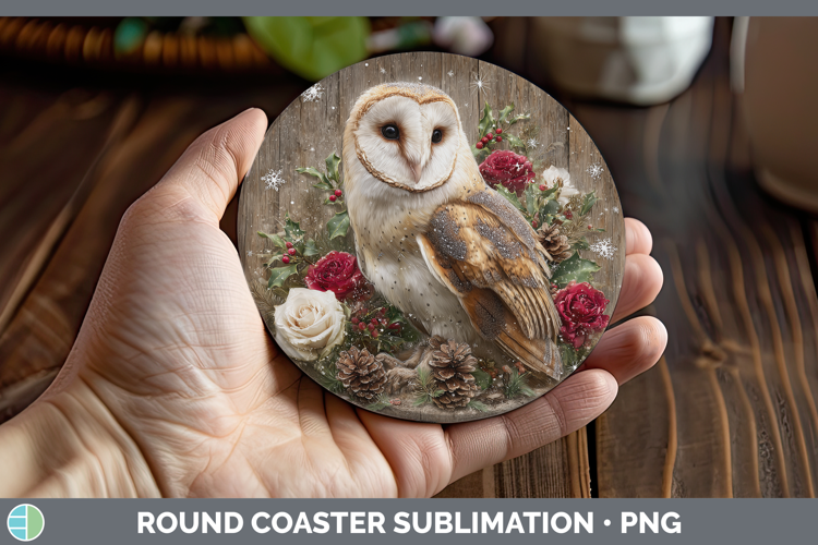 Owl Birds 01 Rustic Christmas Round Coaster Sublimation Desi