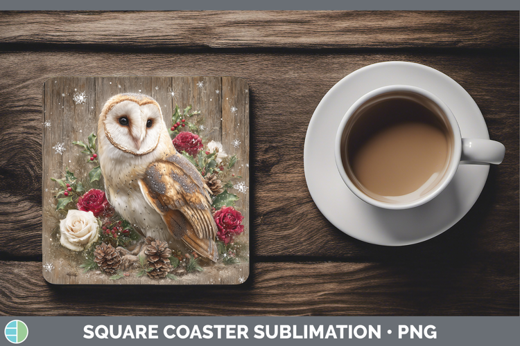 Owl Birds 01 Rustic Christmas Square Coaster Sublimation Des