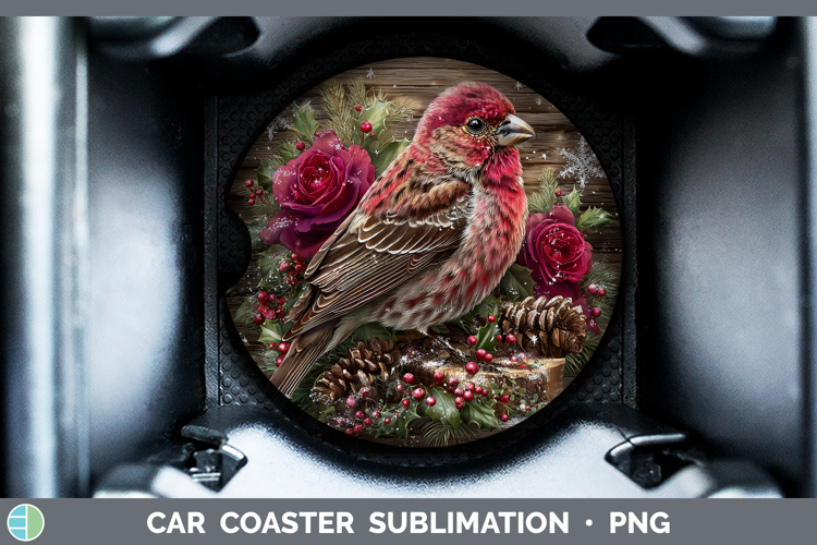 Pine Grosbeak Birds 01 Rustic Christmas Car Coaster Sublimat