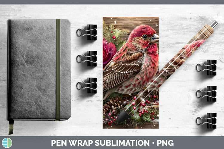 Pine Grosbeak Birds 01 Rustic Christmas Pen Wrap Sublimation