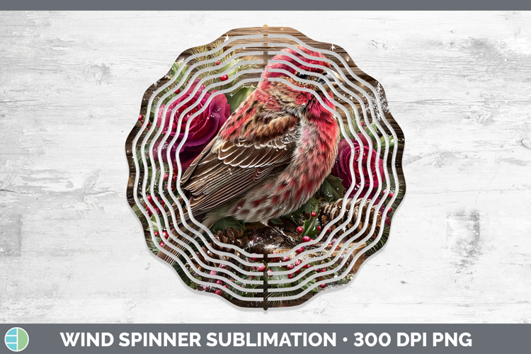 Pine Grosbeak Birds 01 Rustic Christmas Wind Spinner Sublima