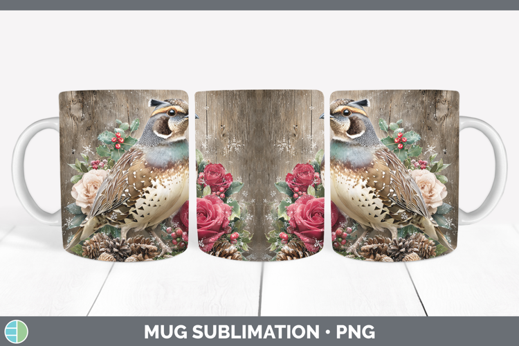 Quail Birds 01 Rustic Christmas Mug Wrap Sublimation Design