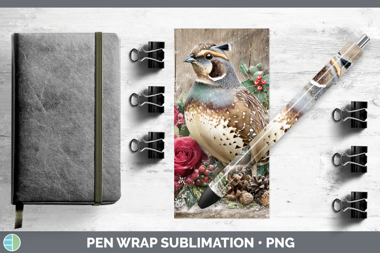 Quail Birds 01 Rustic Christmas Pen Wrap Sublimation Design