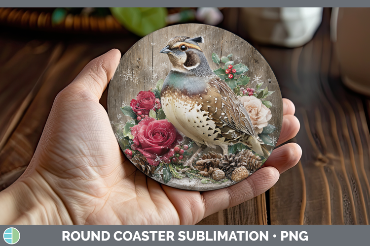 Quail Birds 01 Rustic Christmas Round Coaster Sublimation De