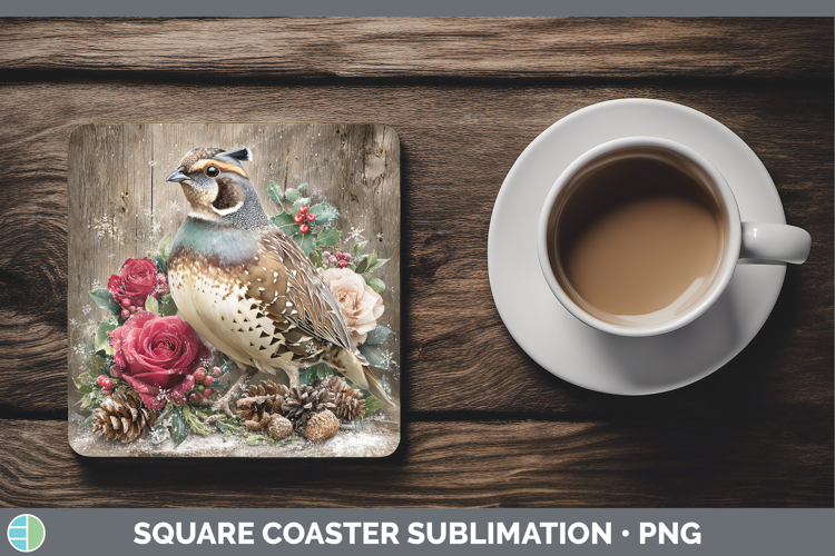 Quail Birds 01 Rustic Christmas Square Coaster Sublimation D