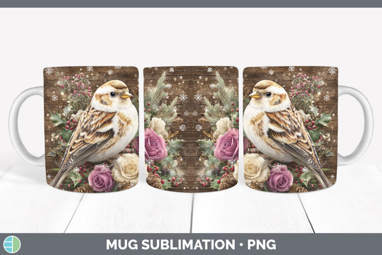 GorgeousBirds 01 Rustic Christmas Mug Wrap design.
