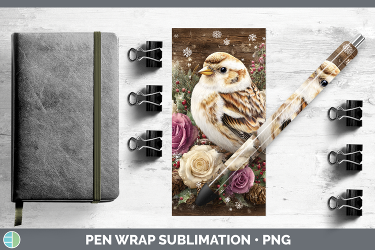 Snow Bunting Birds 01 Rustic Christmas Pen Wrap Sublimation