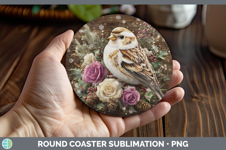 GorgeousBirds 01 Rustic Christmas Round Coaster design.