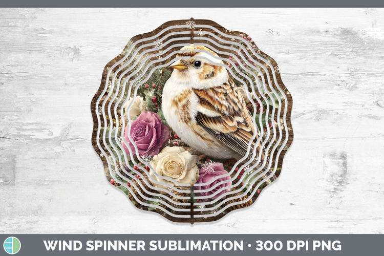 Snow Bunting Birds 01 Rustic Christmas Wind Spinner Sublimat